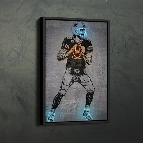 Aaron Rodgers Neon Canvas Art | Modern Wall Decor for Packers Fans