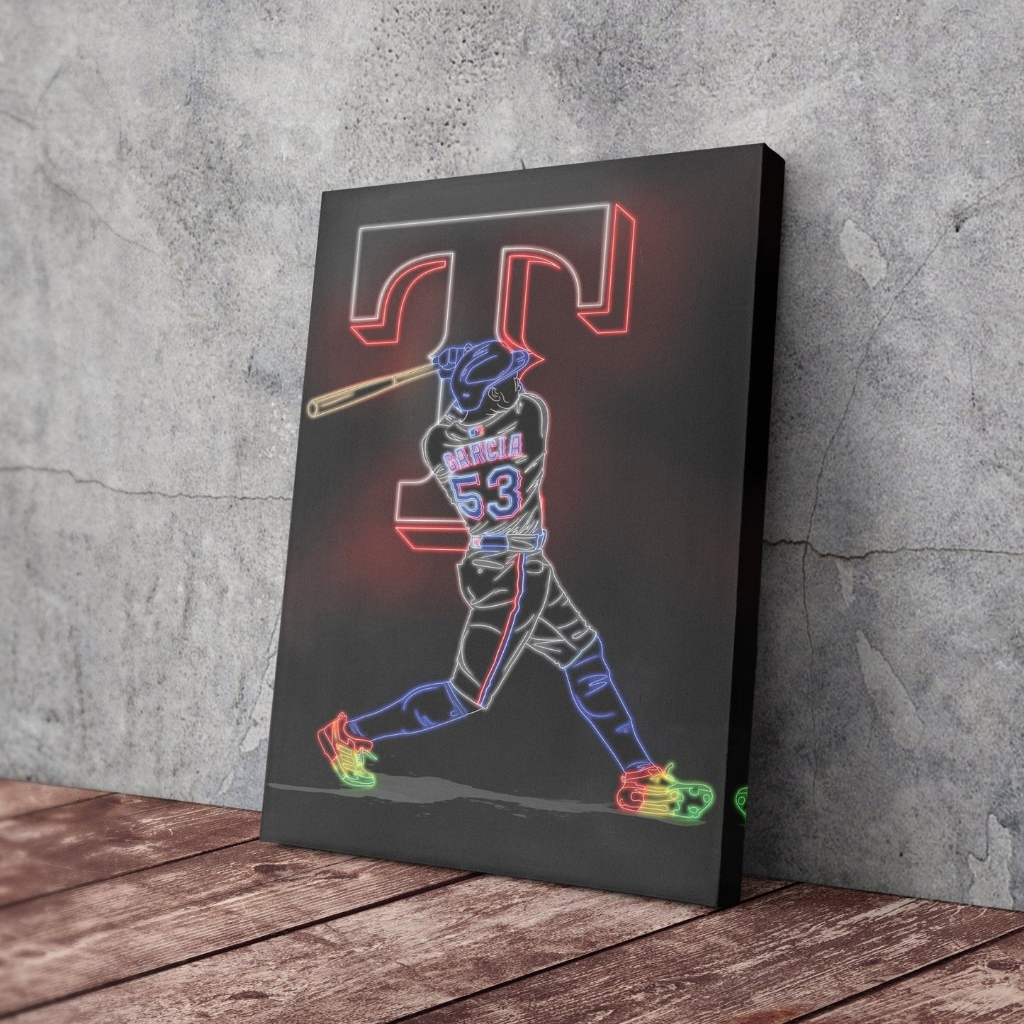 Adolis Garcia Neon Canvas Art | Rangers Wall Decor