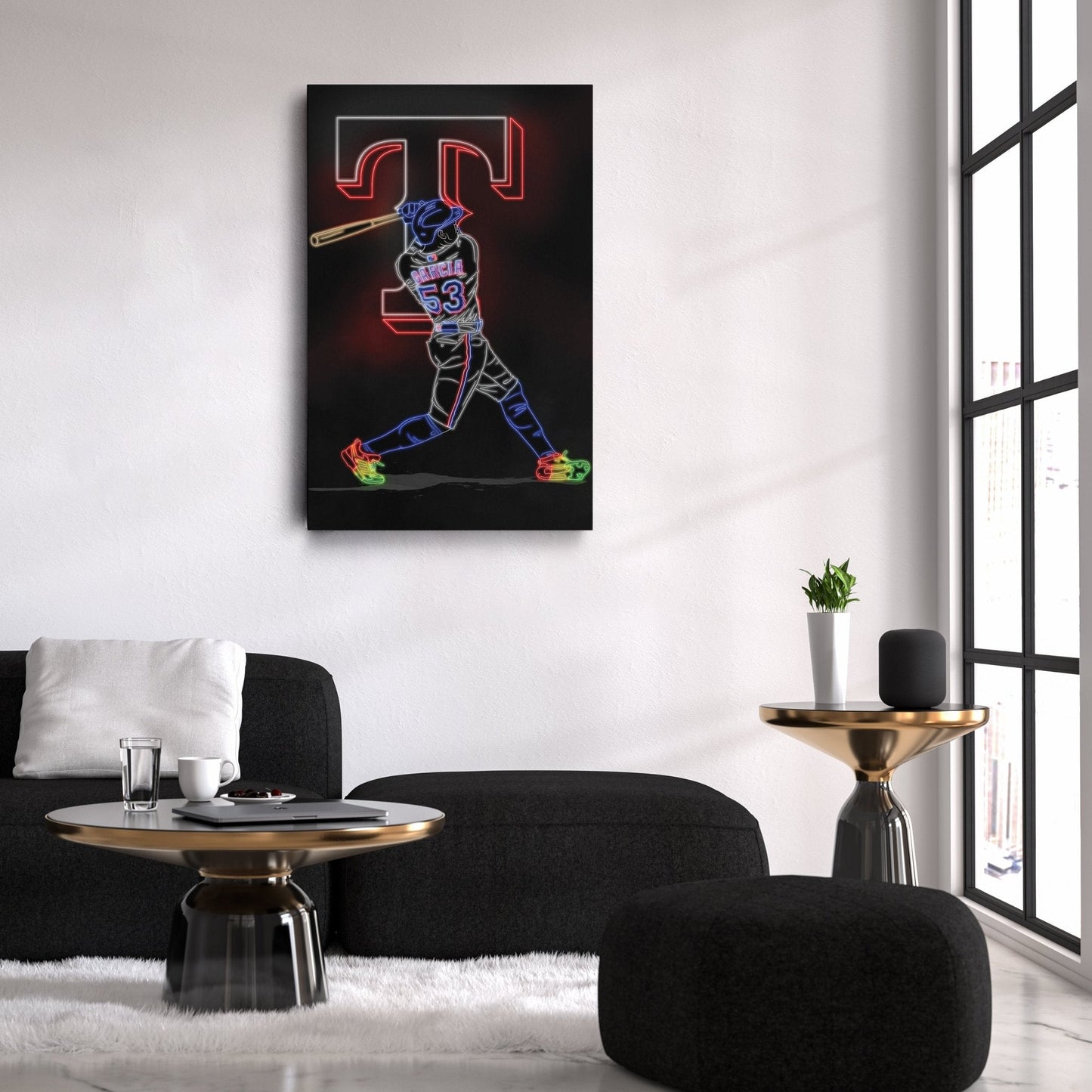 Adolis Garcia Neon Canvas Art | Rangers Wall Decor