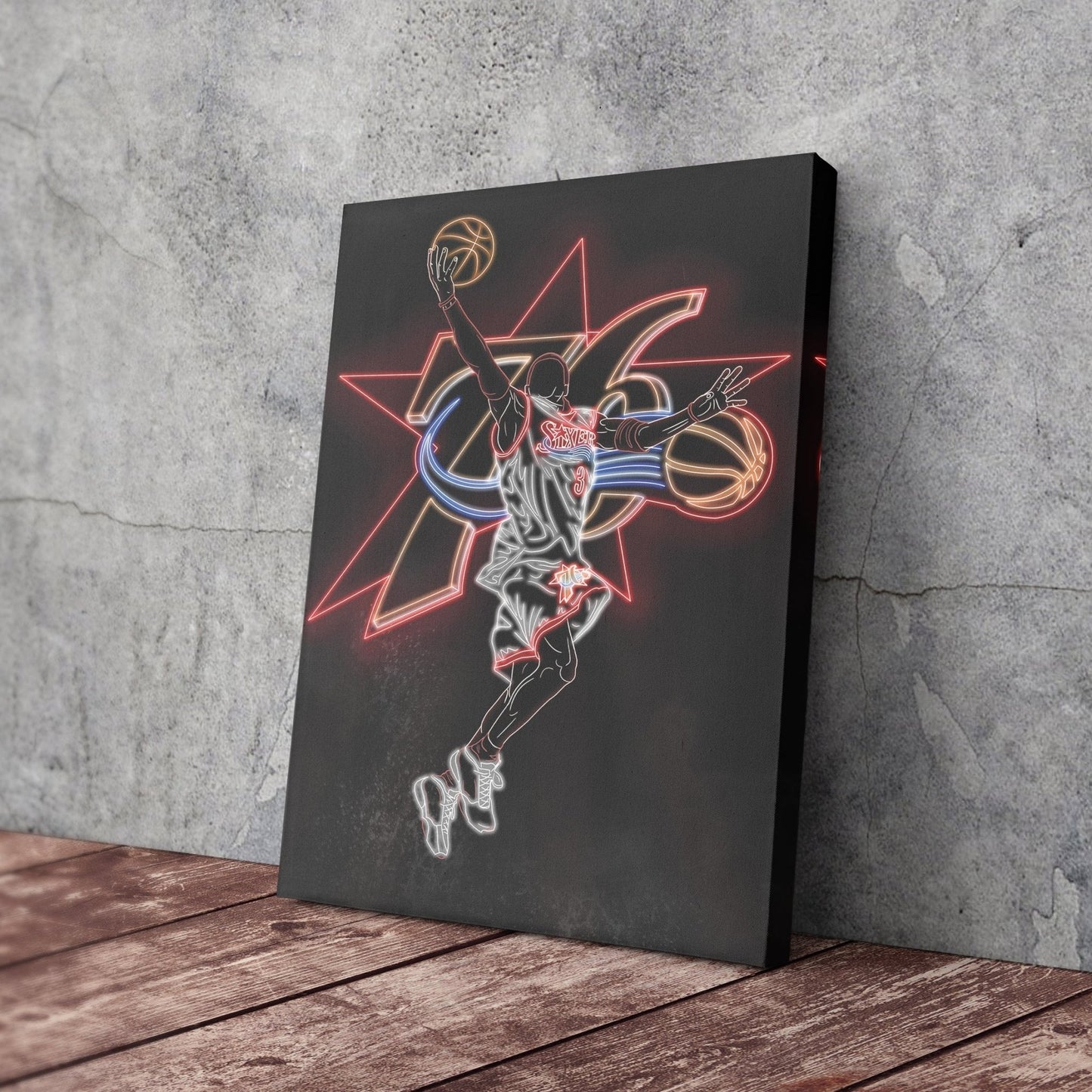 Allen Iverson Neon Canvas Art | 76ers Wall Decor