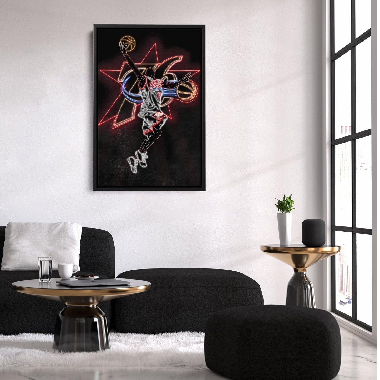 Allen Iverson Neon Canvas Art | 76ers Wall Decor