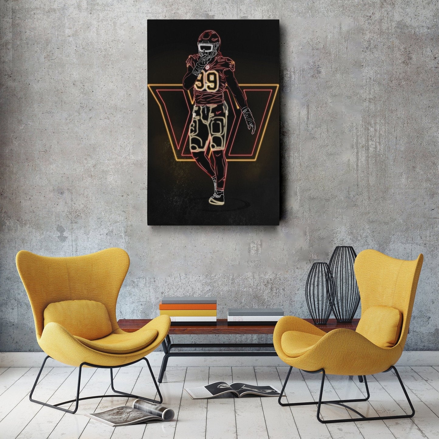 Chase Young Neon Canvas Art | Commanders Wall Decor