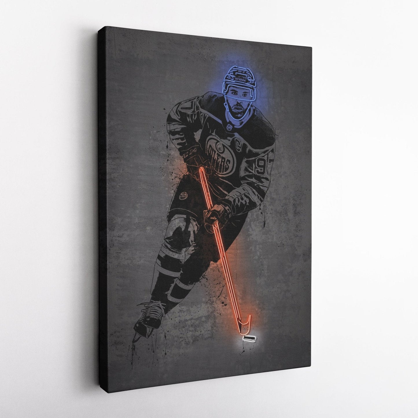 Connor McDavid Neon Canvas Art | Modern Wall Decor for Oilers Fans