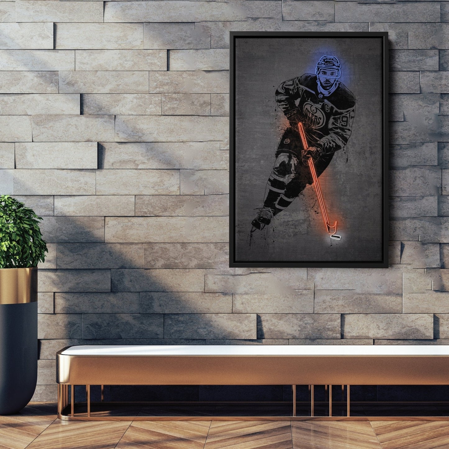 Connor McDavid Neon Canvas Art | Modern Wall Decor for Oilers Fans