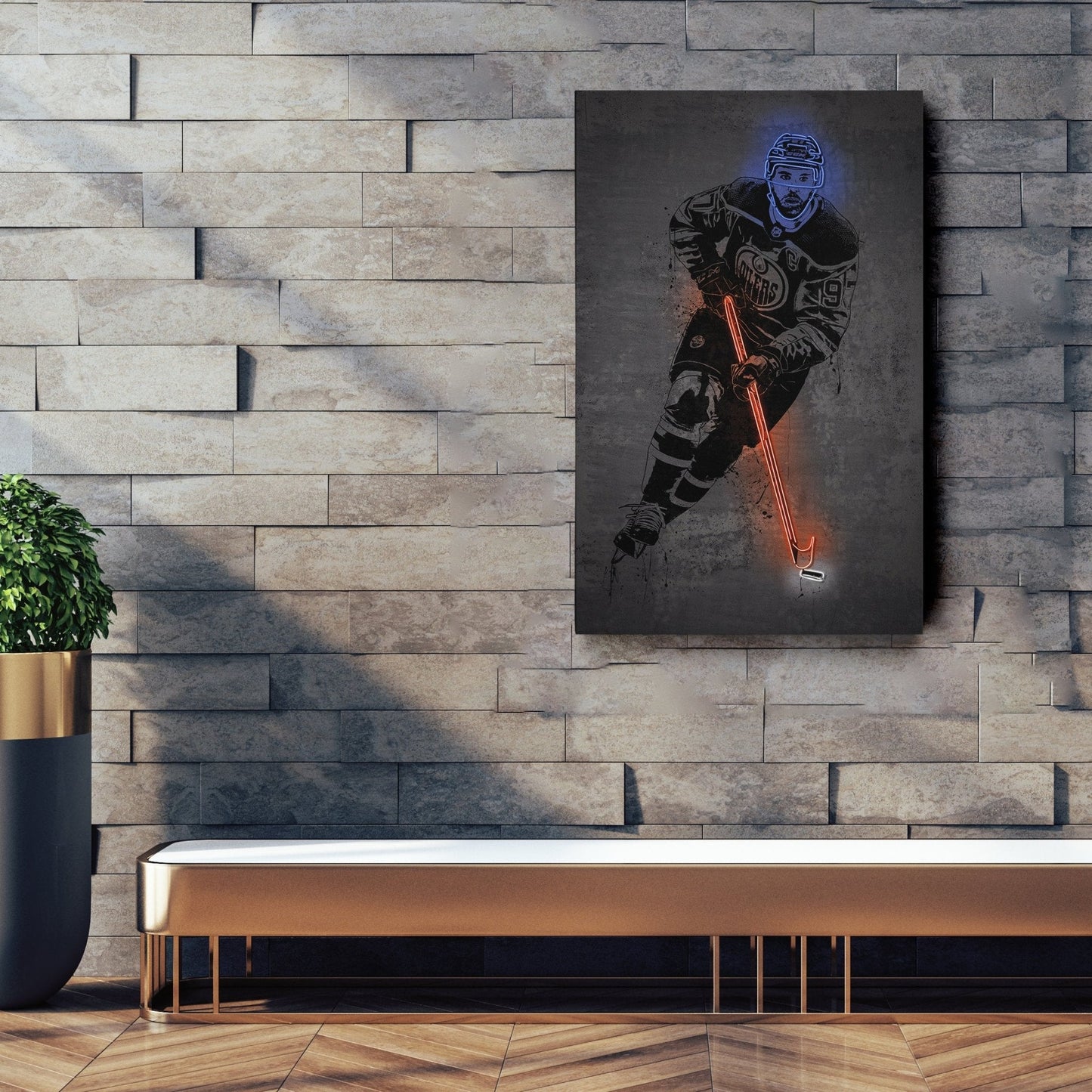 Connor McDavid Neon Canvas Art | Modern Wall Decor for Oilers Fans