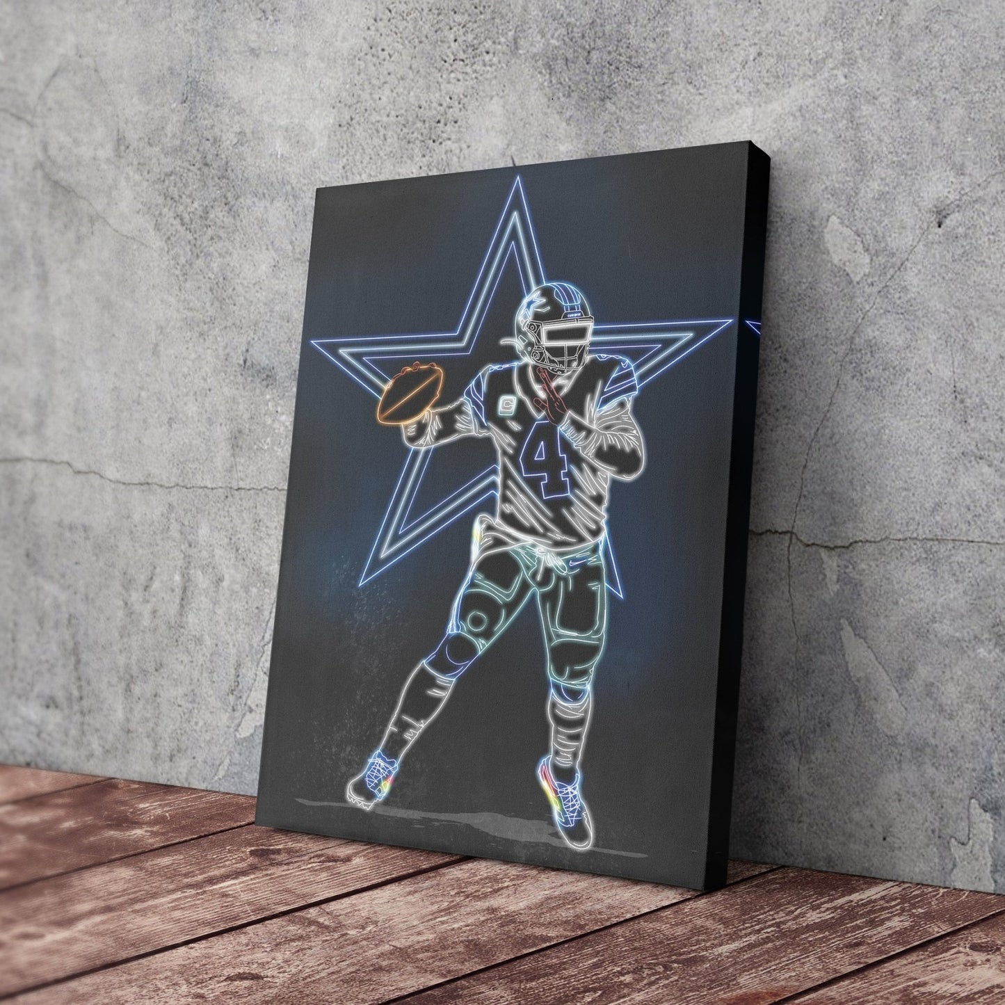 Dak Prescott Neon Canvas Art | Cowboys Wall Decor