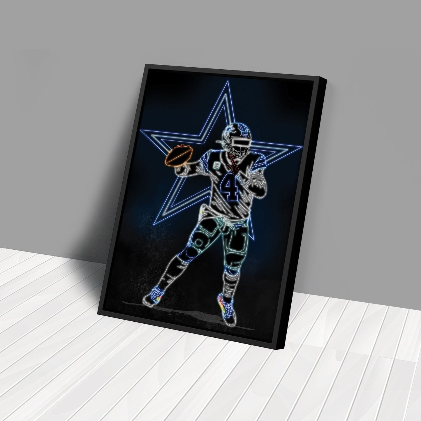 Dak Prescott Neon Canvas Art | Cowboys Wall Decor