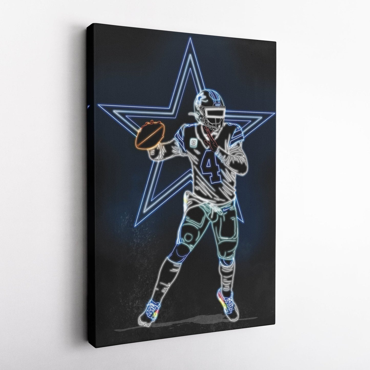 Dak Prescott Neon Canvas Art | Cowboys Wall Decor