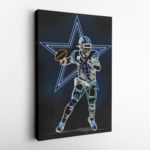 Dak Prescott Neon Canvas Art | Cowboys Wall Decor