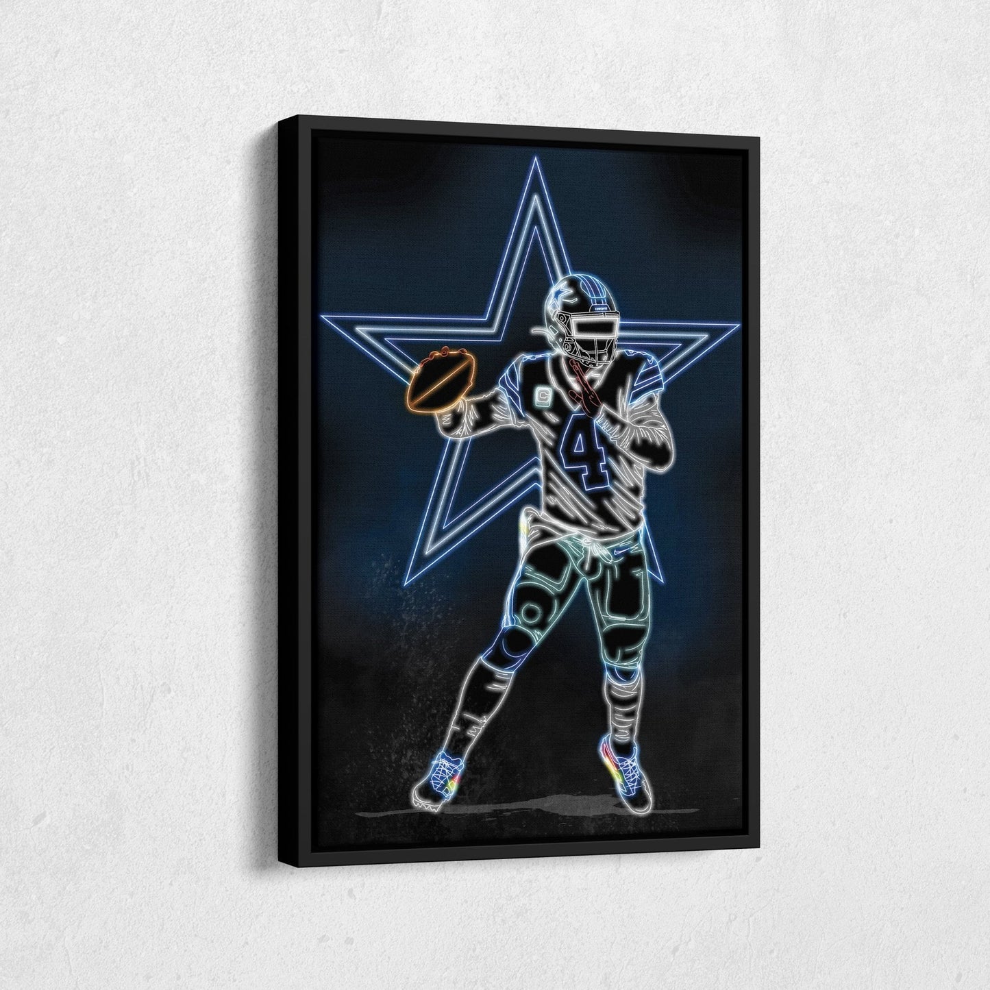 Dak Prescott Neon Canvas Art | Cowboys Wall Decor