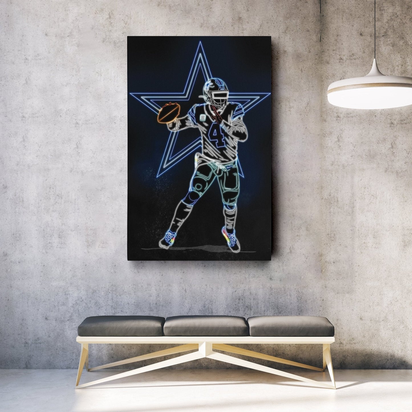 Dak Prescott Neon Canvas Art | Cowboys Wall Decor