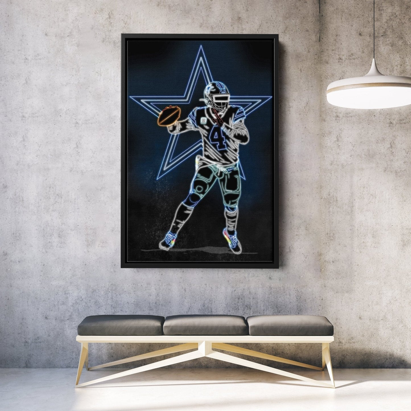 Dak Prescott Neon Canvas Art | Cowboys Wall Decor