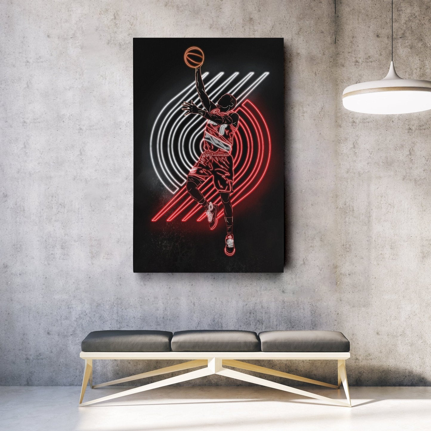 Damian Lillard Neon Canvas Art | Blazers Wall Decor