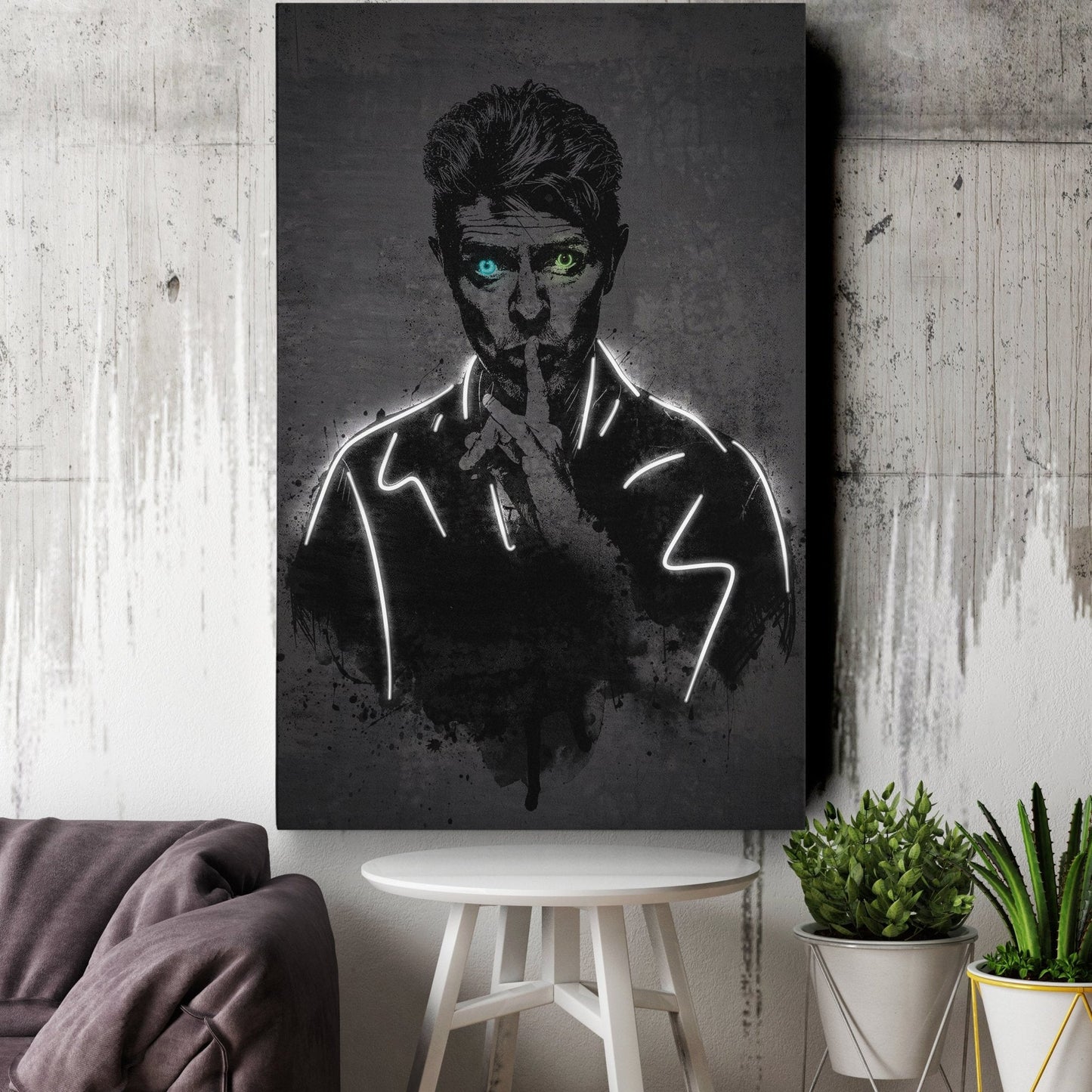David Bowie Neon Canvas Art | Music Wall Decor