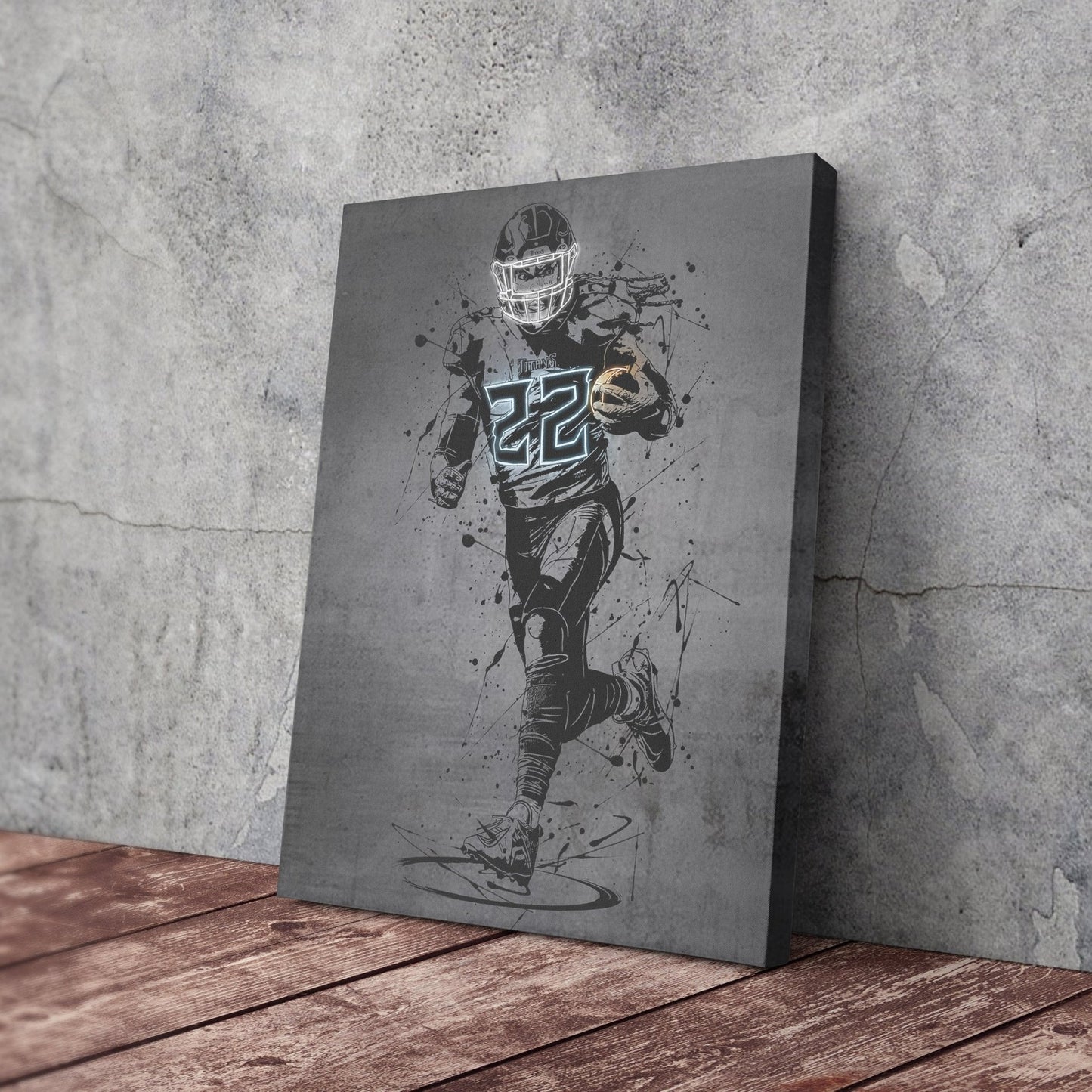 Derrick Henry Neon Canvas Art | Modern Wall Decor for Titans Fans