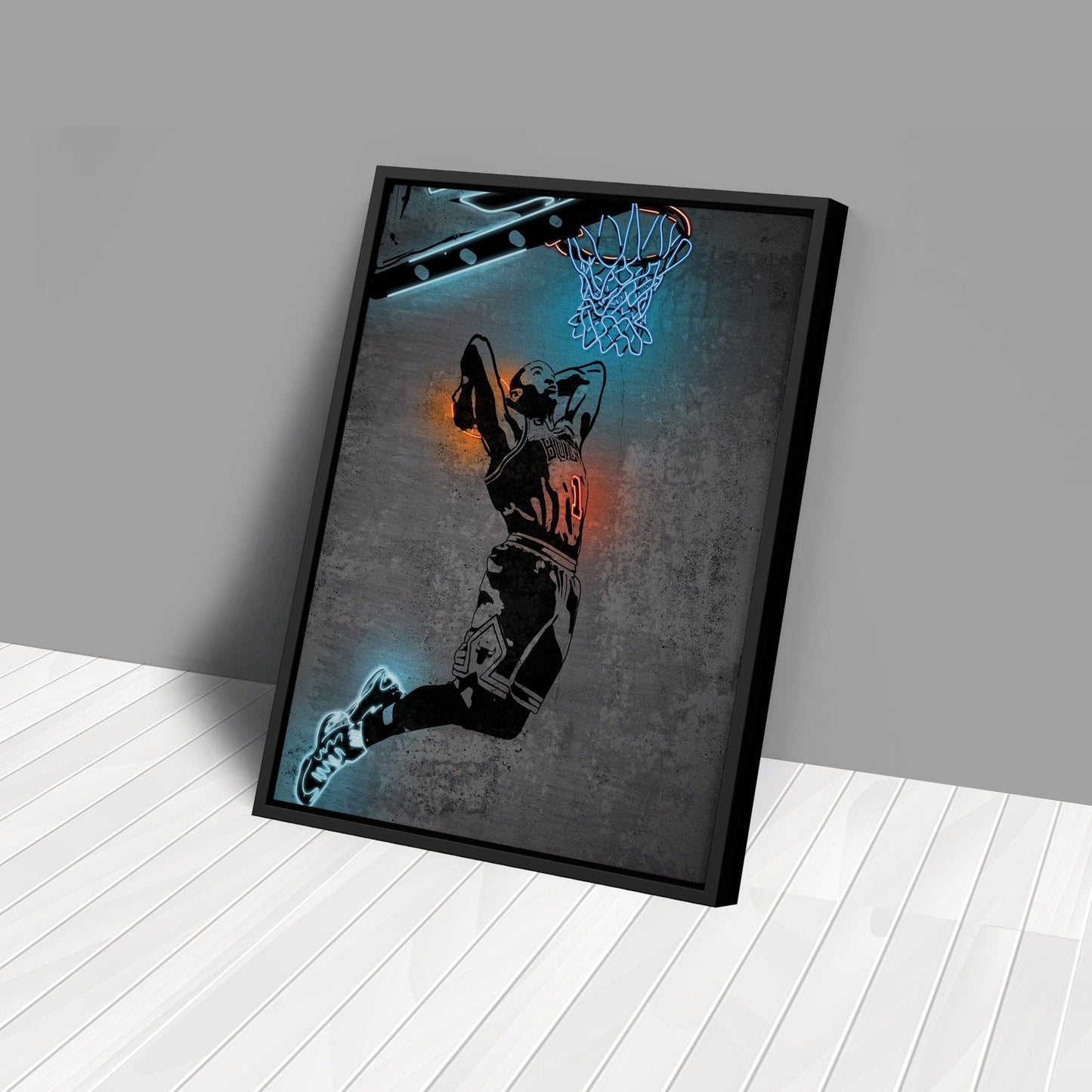Derrick Rose Neon Canvas Art | Modern Wall Decor for Bulls Fans