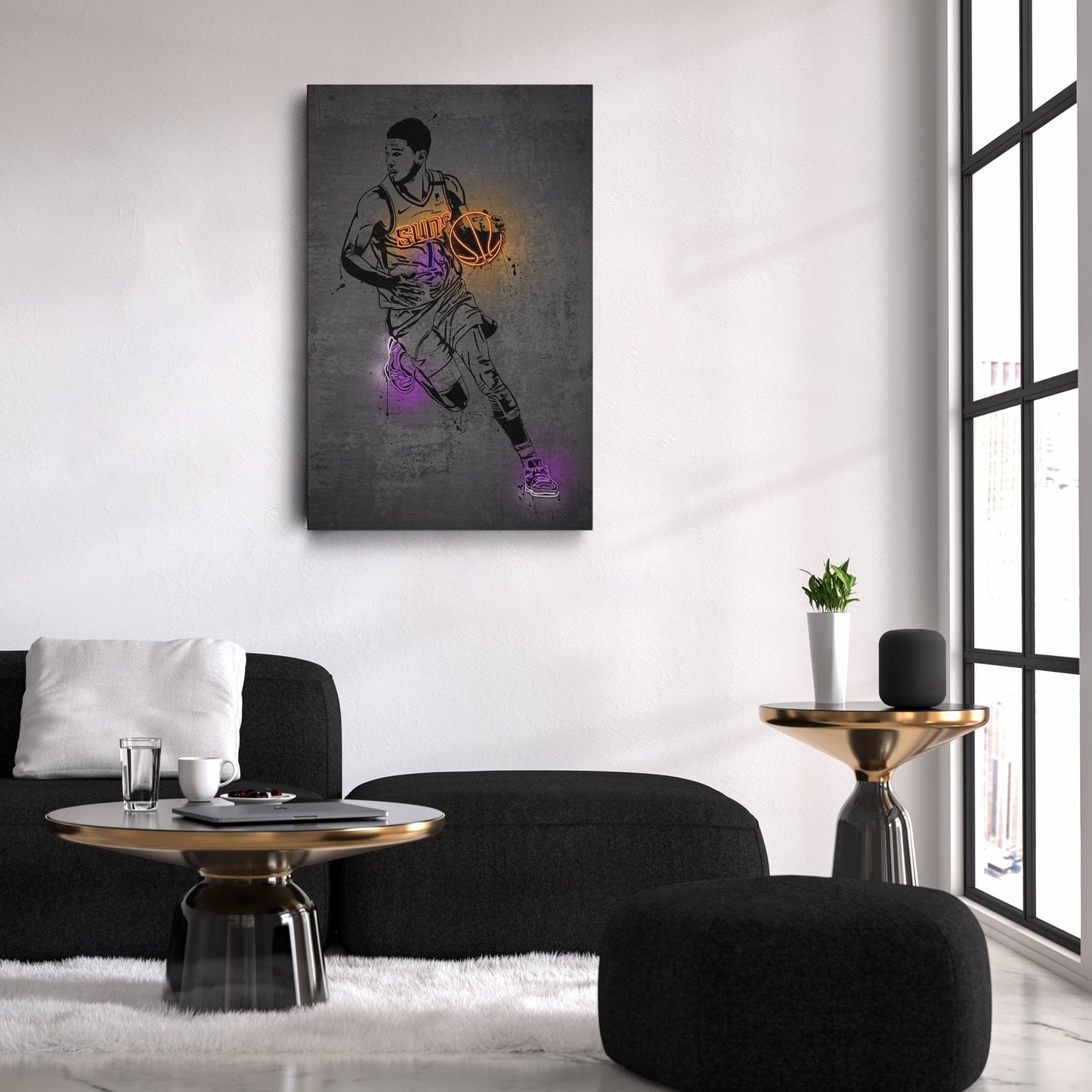 Devin Booker Neon Canvas Art | Modern Wall Decor for Suns Fans