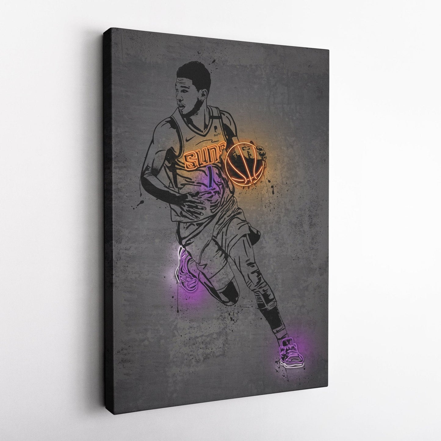 Devin Booker Neon Canvas Art | Modern Wall Decor for Suns Fans
