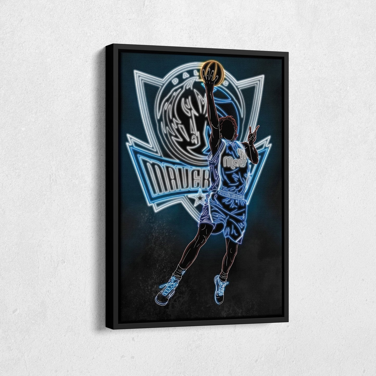 Dirk Nowitzki Neon Canvas Art | Mavericks Wall Decor