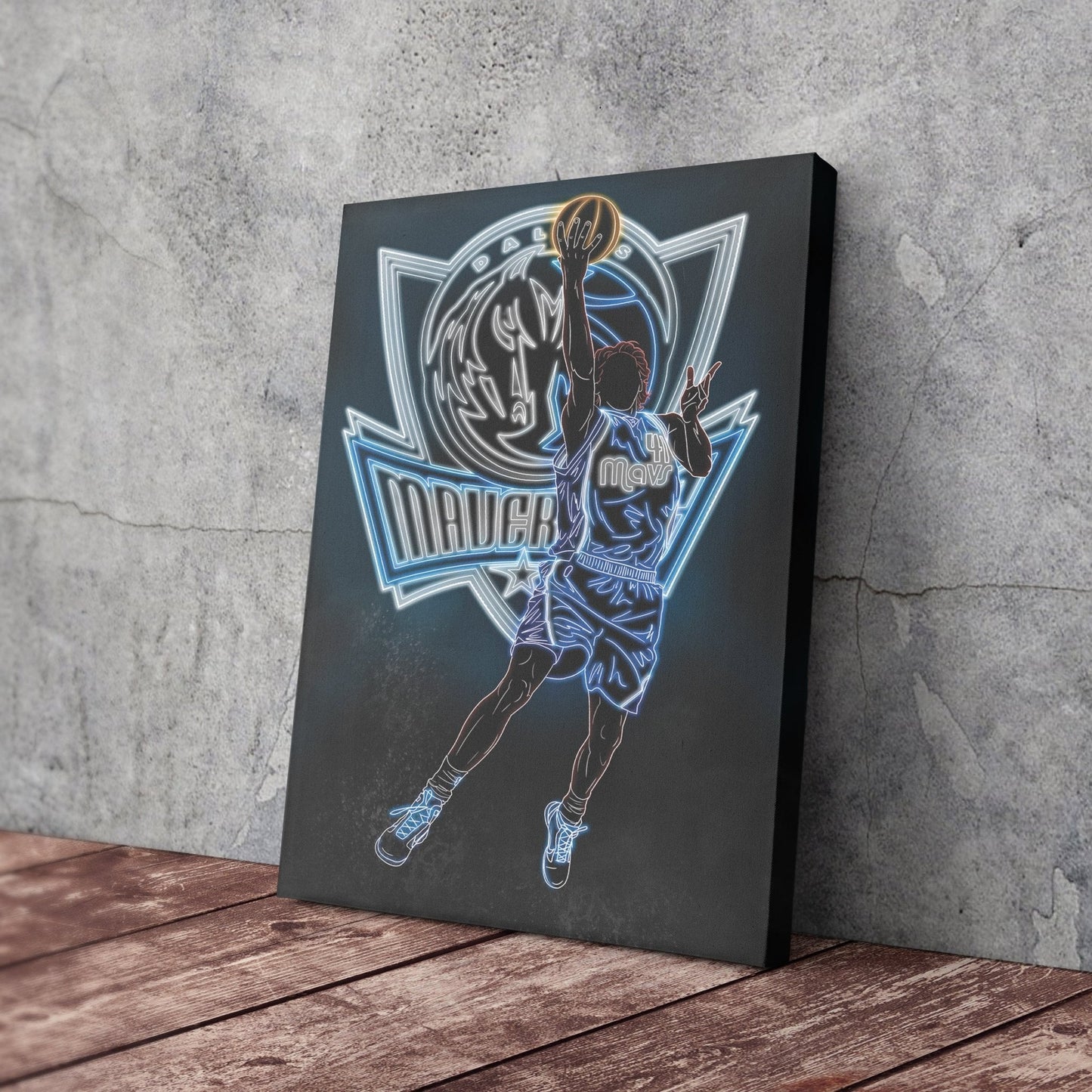 Dirk Nowitzki Neon Canvas Art | Mavericks Wall Decor