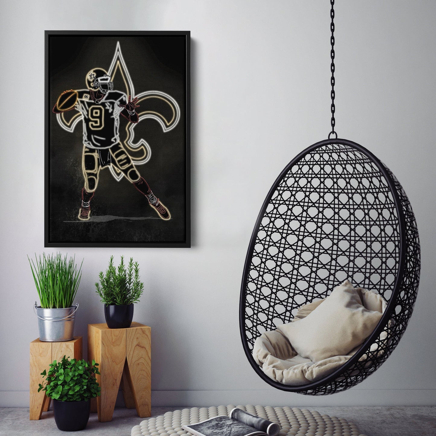 Drew Brees Neon Canvas Art | Saints Wall Decor