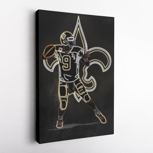 Drew Brees Neon Canvas Art | Saints Wall Decor