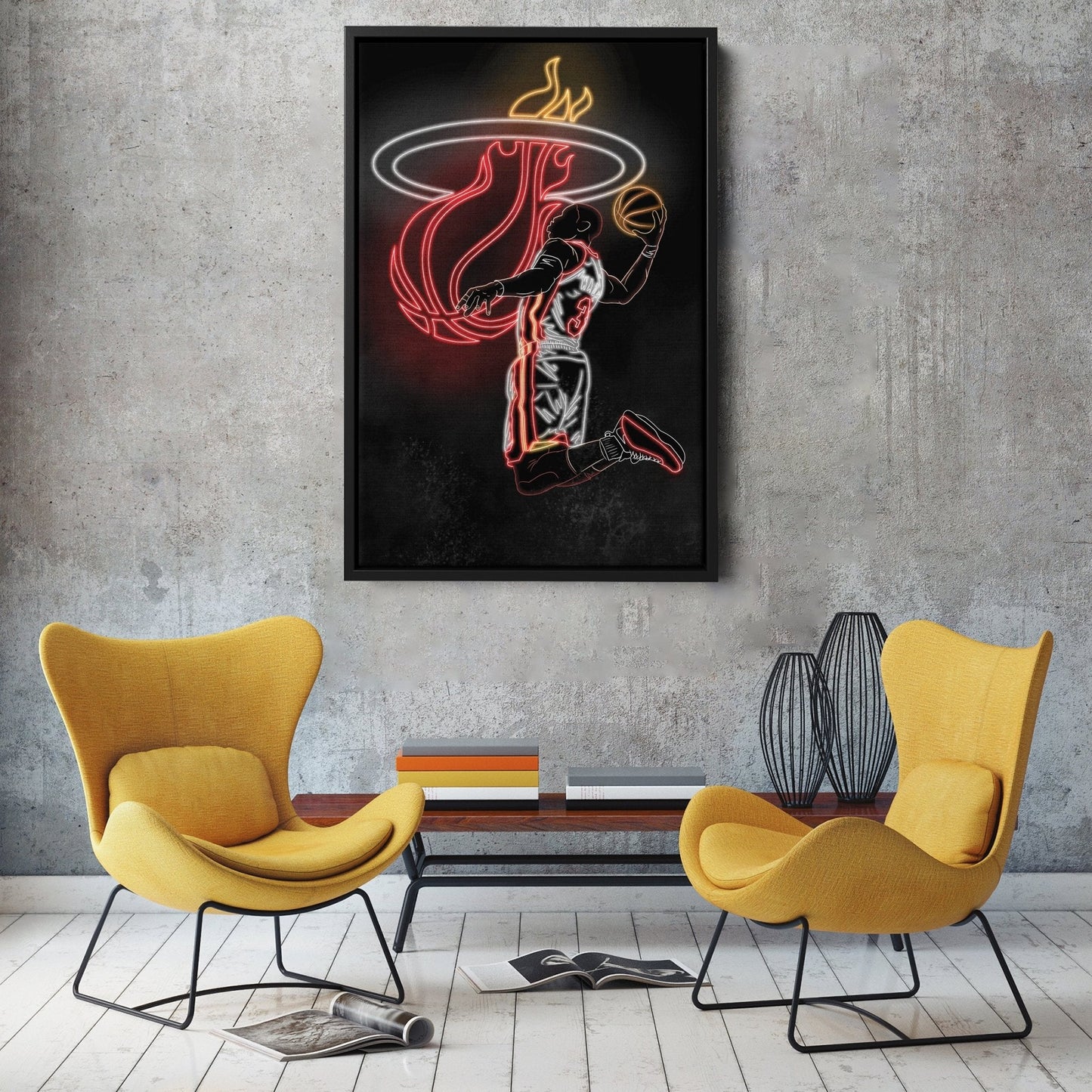 Dwyane Wade Neon Canvas Art | Heat Wall Decor
