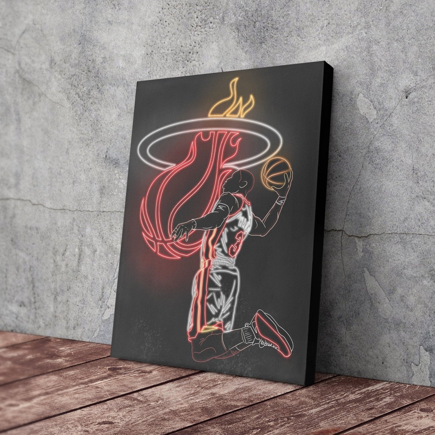 Dwyane Wade Neon Canvas Art | Heat Wall Decor