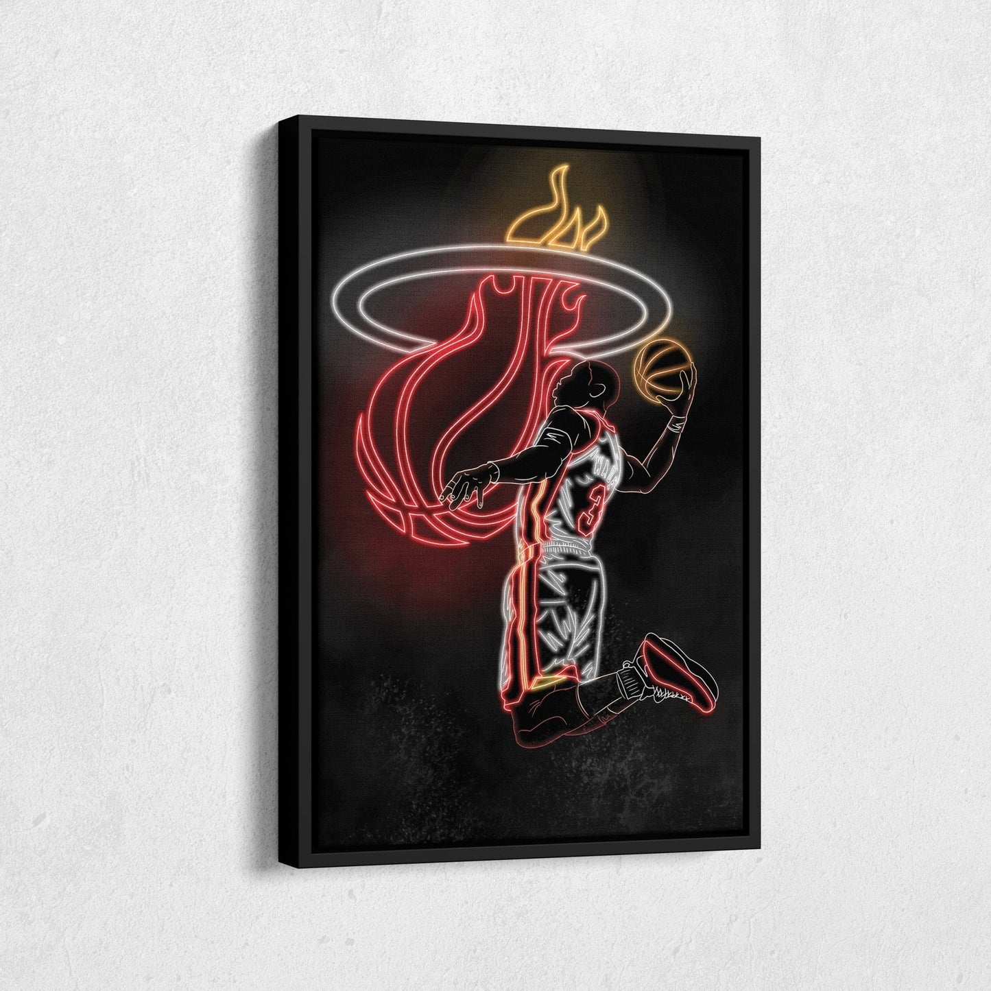 Dwyane Wade Neon Canvas Art | Heat Wall Decor