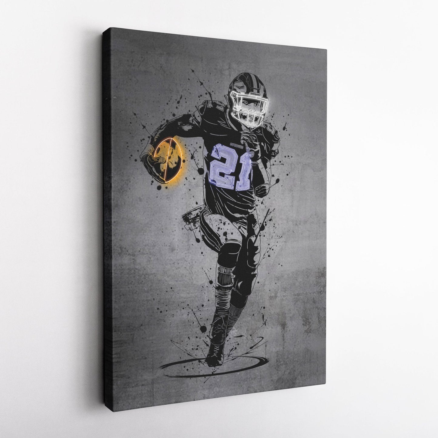 Ezekiel Elliott Neon Canvas Art | Modern Wall Decor for Cowboys Fans