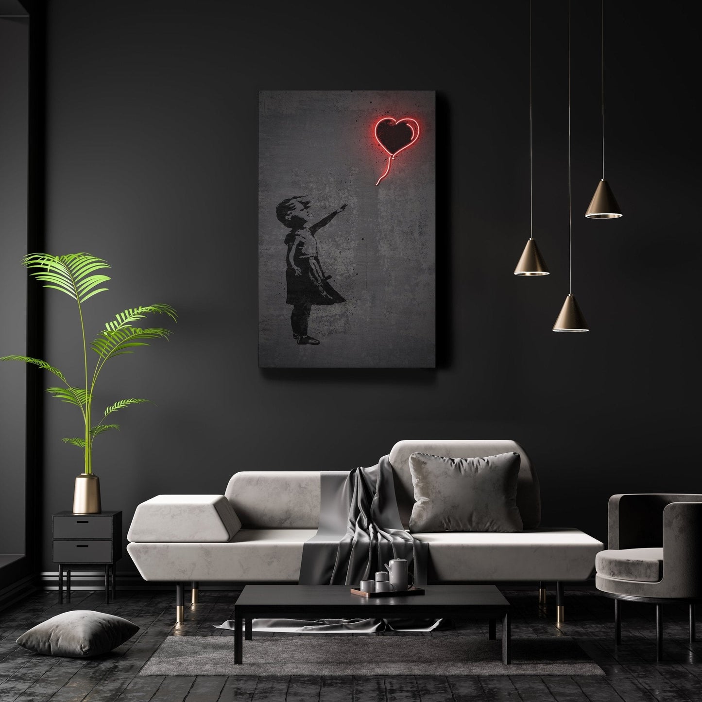 Girl with Balloon Canvas | Banksy Neon Wall Art