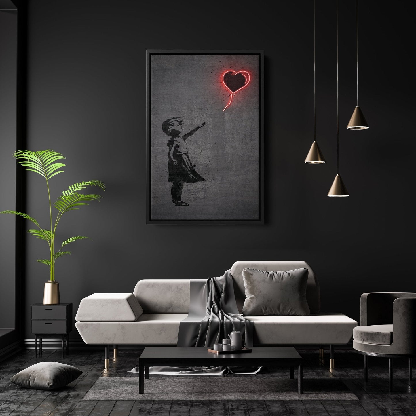Girl with Balloon Canvas | Banksy Neon Wall Art