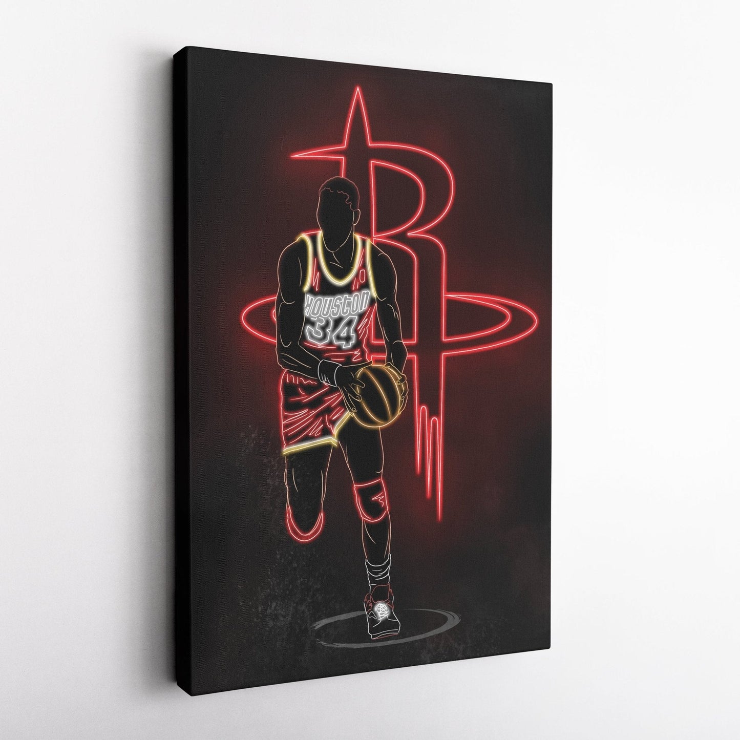 Hakeem Olajuwon Neon Canvas Art | Rockets Wall Decor