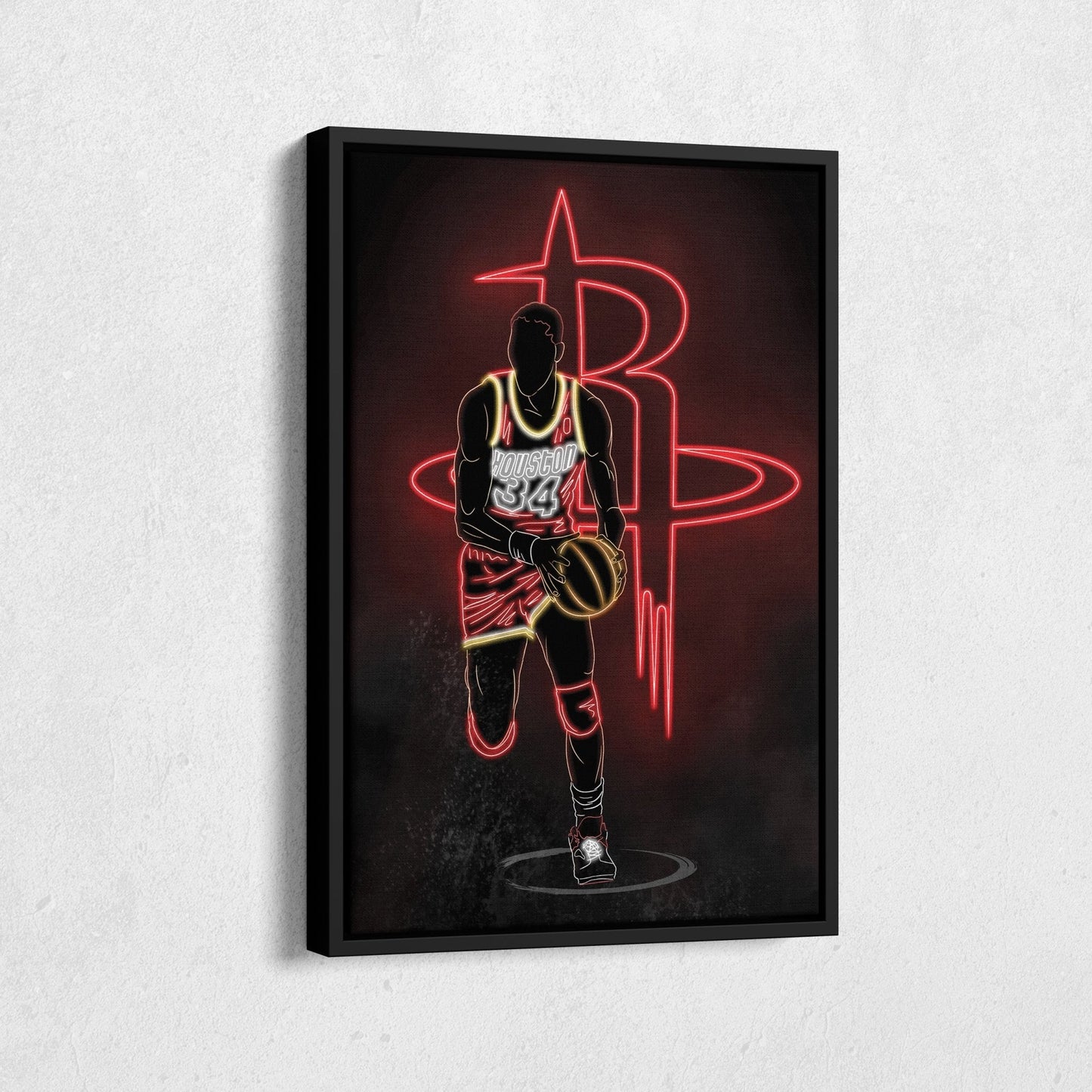 Hakeem Olajuwon Neon Canvas Art | Rockets Wall Decor
