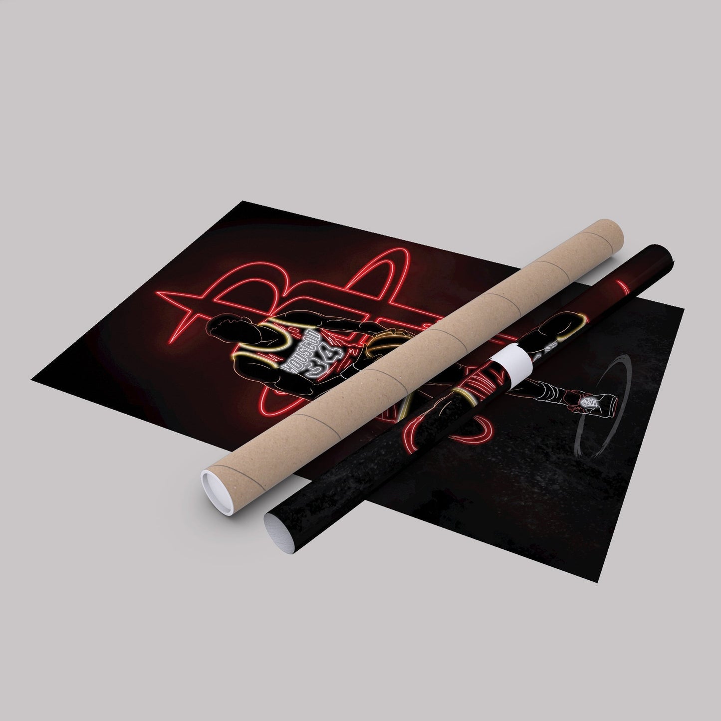 Hakeem Olajuwon Neon Canvas Art | Rockets Wall Decor