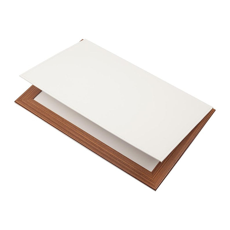 MOOG Leather Desk Pad With Wood Combination - White Leather