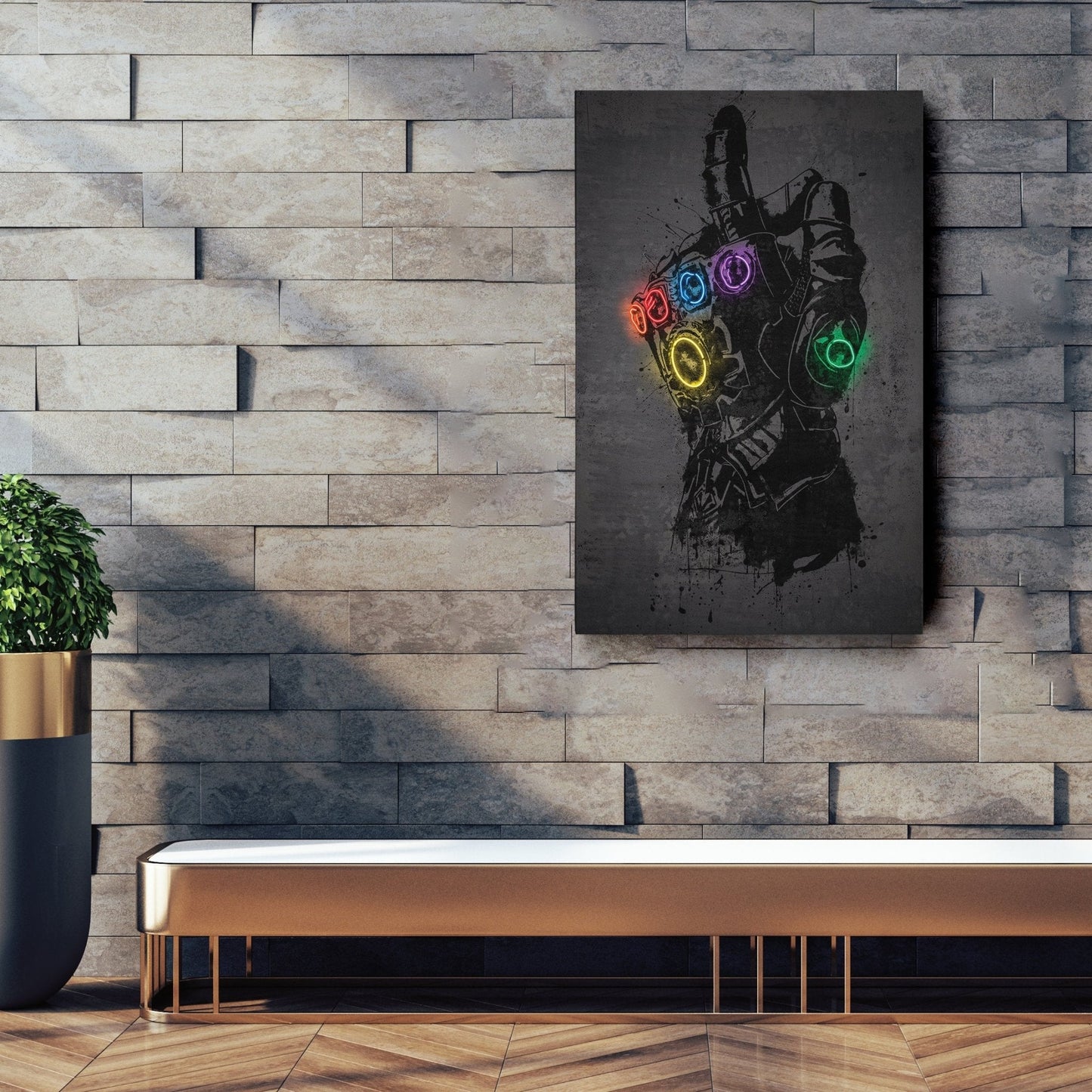 Infinity Gauntlet Canvas | Marvel Neon Wall Art