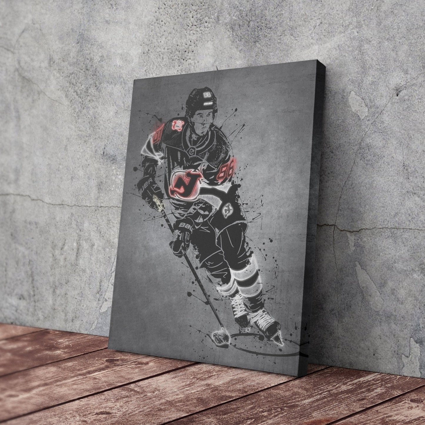 Jack Hughes Neon Canvas Art | Modern Wall Decor for Devils Fans