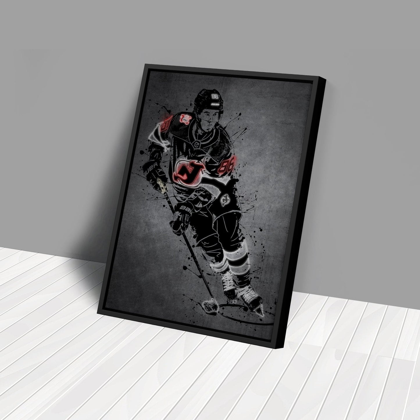 Jack Hughes Neon Canvas Art | Modern Wall Decor for Devils Fans