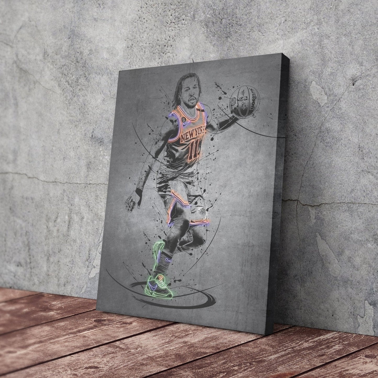 Jalen Brunson Neon Canvas Art | Modern Wall Decor for Knicks Fans