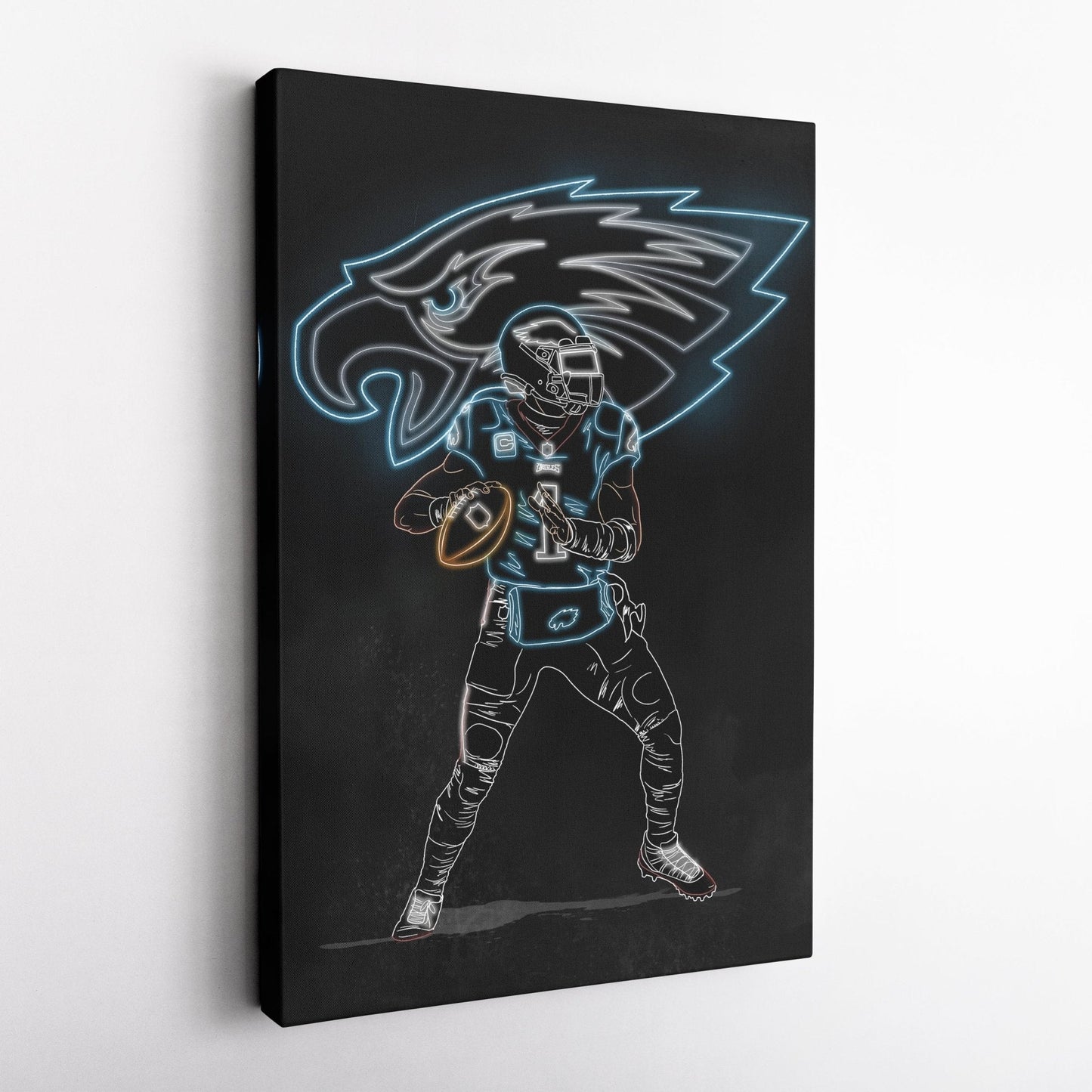 Jalen Hurts Neon Canvas Art | Eagles Wall Decor