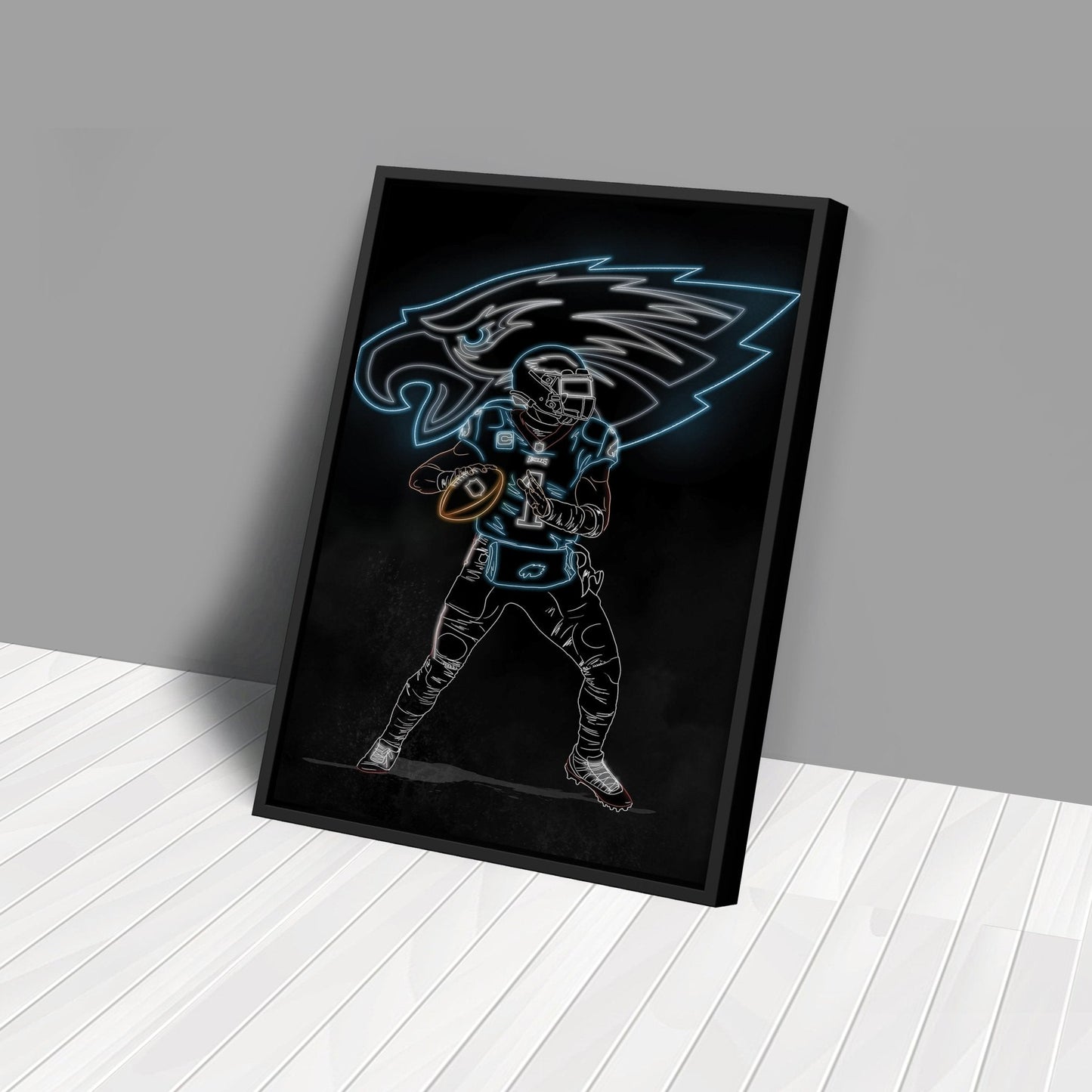 Jalen Hurts Neon Canvas Art | Eagles Wall Decor