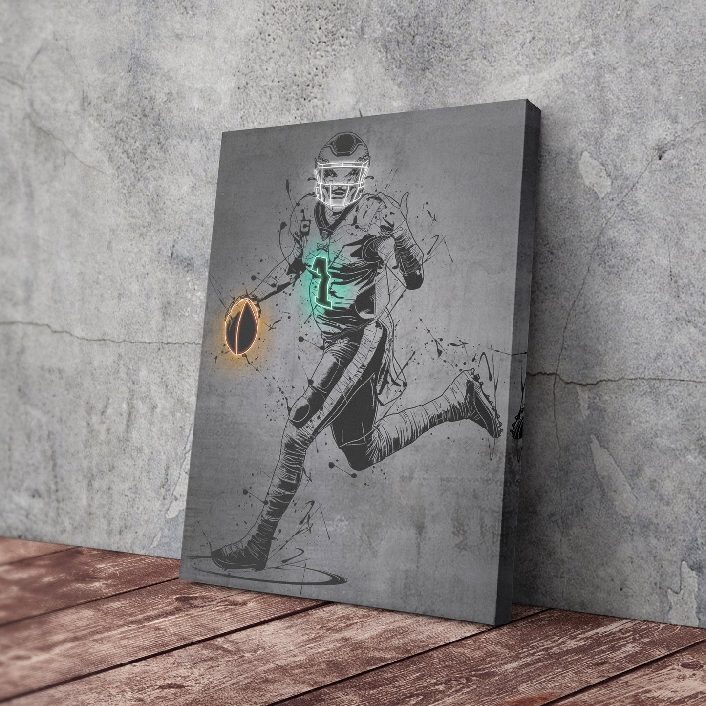 Jalen Hurts Neon Canvas Art | Modern Wall Decor for Eagles Fans