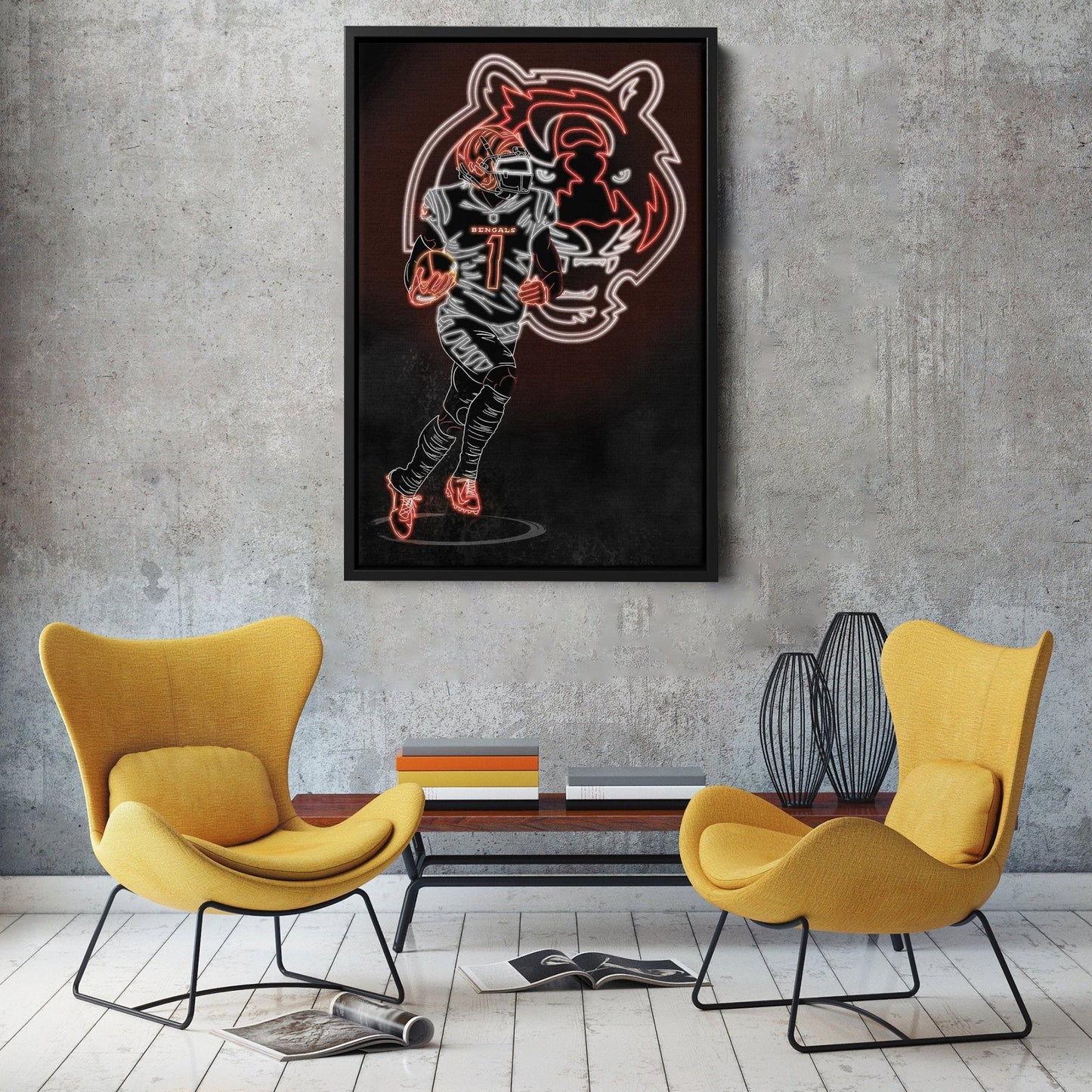 Ja'Marr Chase Neon Canvas Art | Bengals Wall Decor
