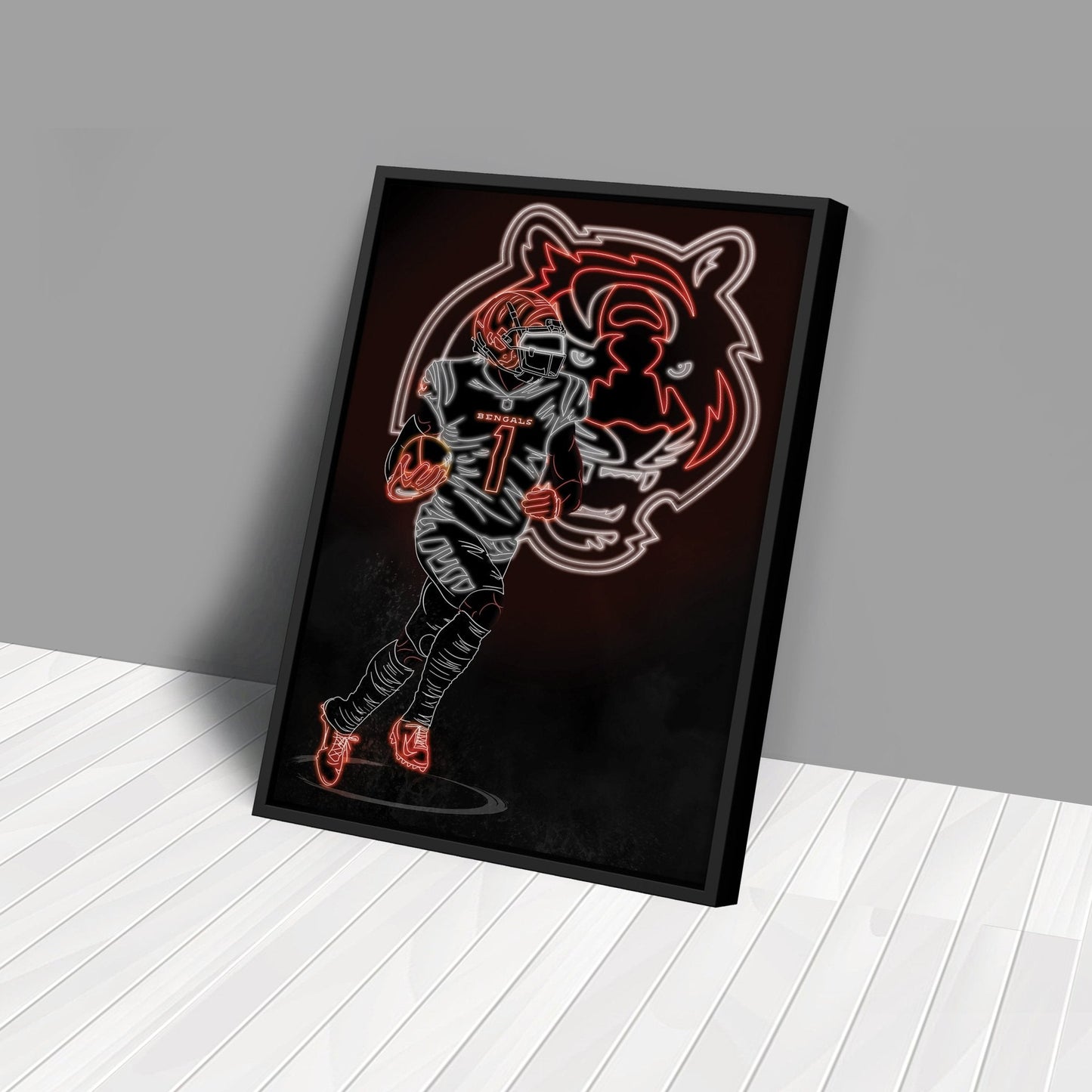 Ja'Marr Chase Neon Canvas Art | Bengals Wall Decor