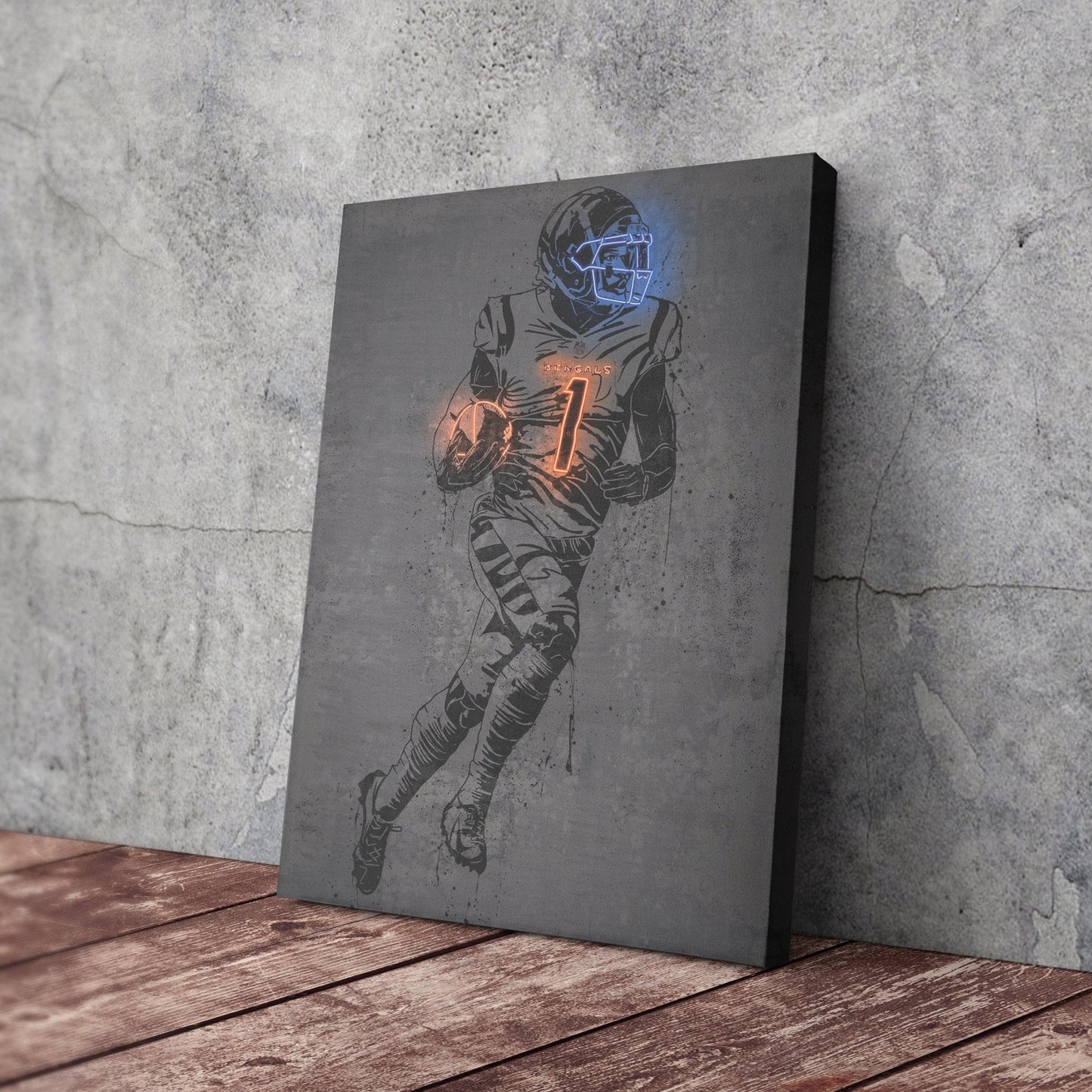 Ja'Marr Chase Neon Canvas Art | Modern Wall Decor for Bengals Fans