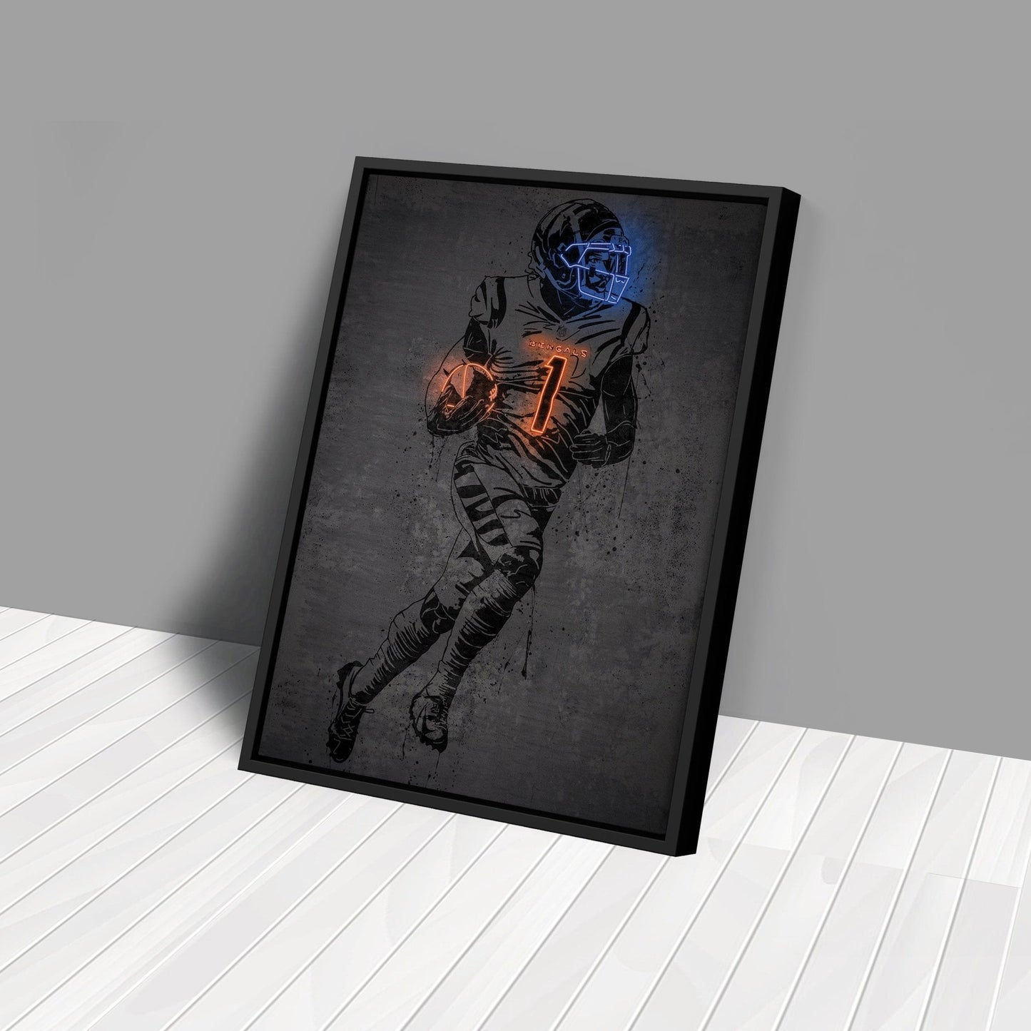 Ja'Marr Chase Neon Canvas Art | Modern Wall Decor for Bengals Fans