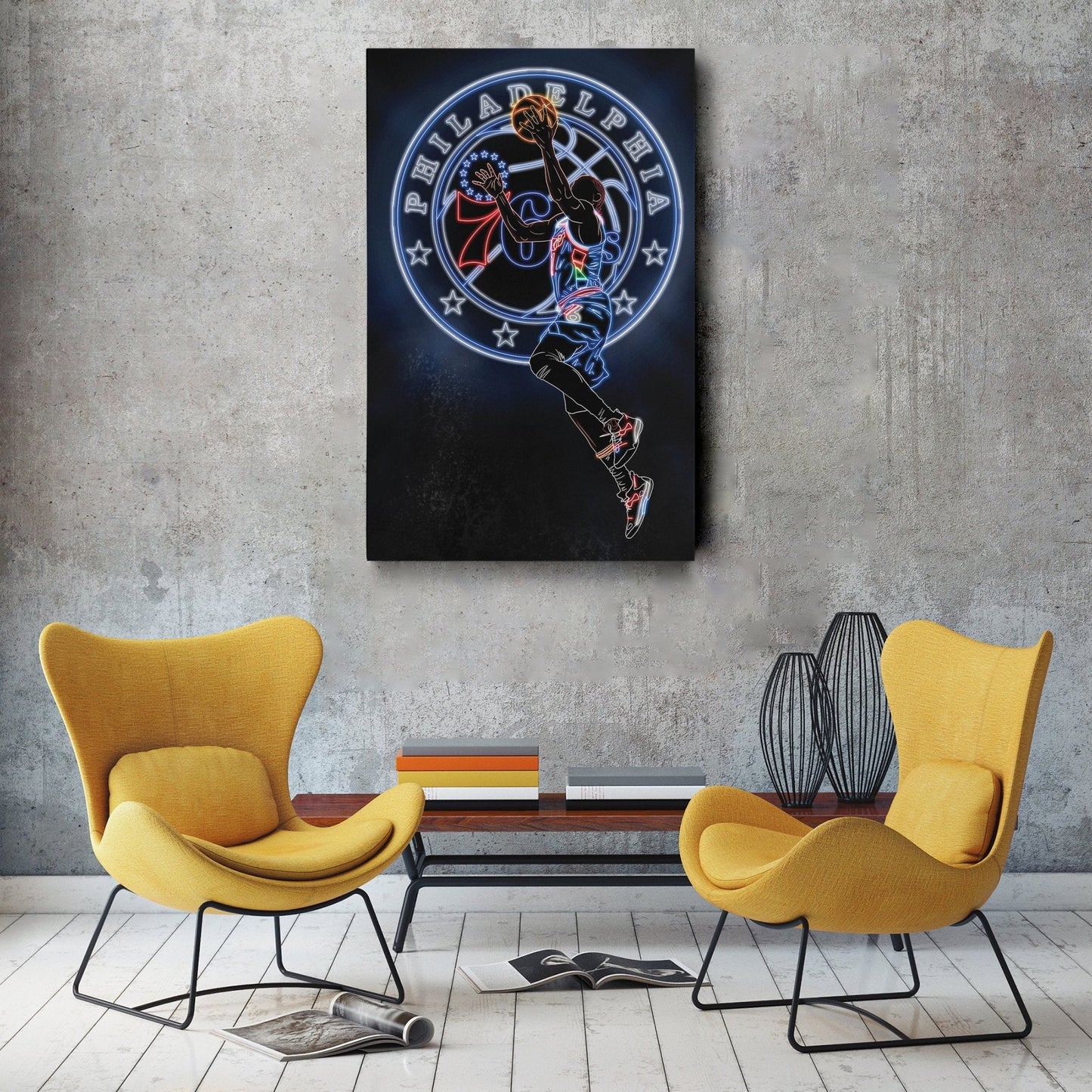 James Harden Neon Canvas Art | 76ers Wall Decor