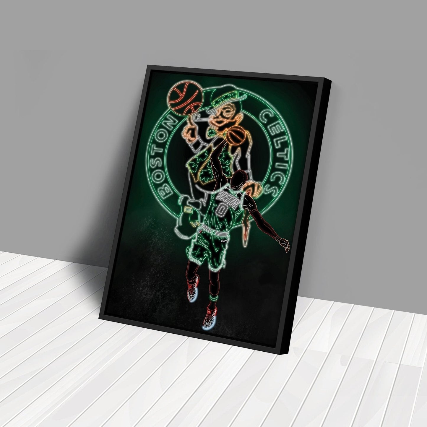 Jayson Tatum Neon Canvas Art | Celtics Wall Decor