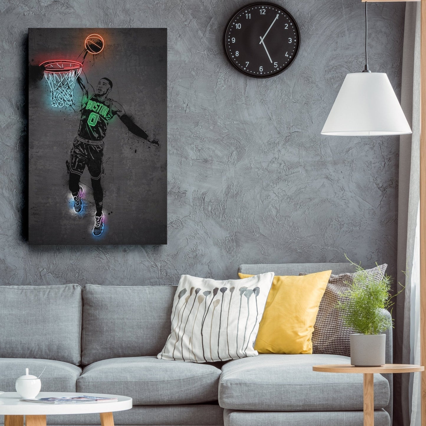 Jayson Tatum Neon Canvas Art | Modern Wall Decor for Celtics Fans